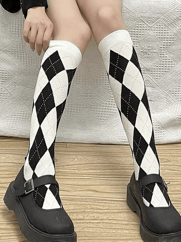 Argyle Pattern Knee High Socks - AnotherChill