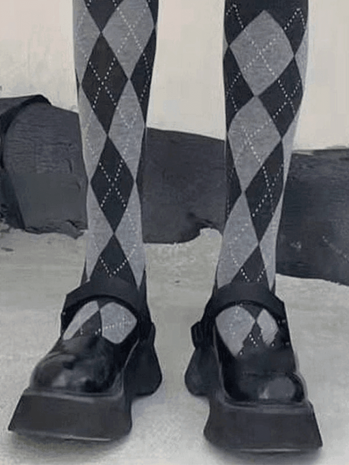 Argyle Pattern Knee High Socks - AnotherChill