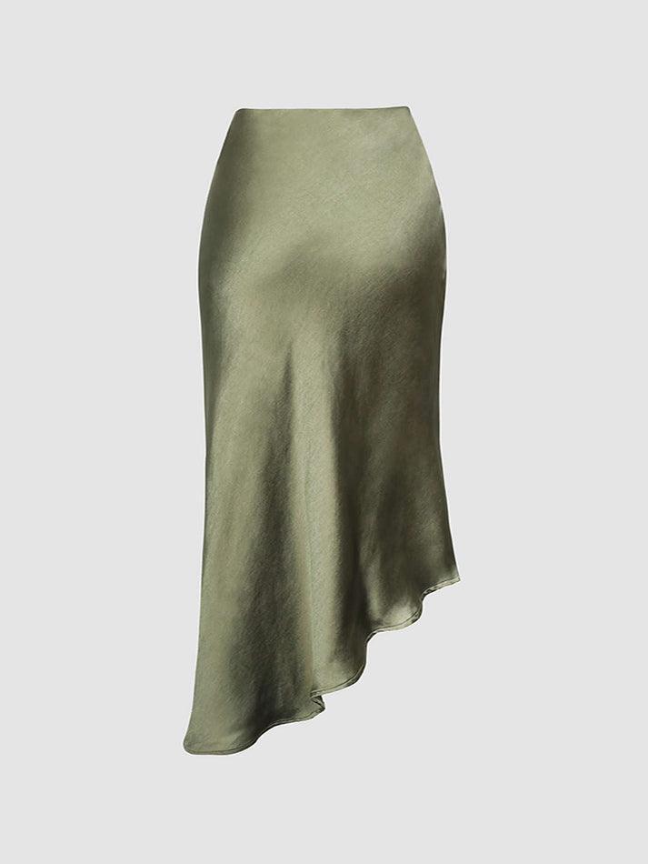 Asymmetric Hem Slit Button Deco Skirt - AnotherChill