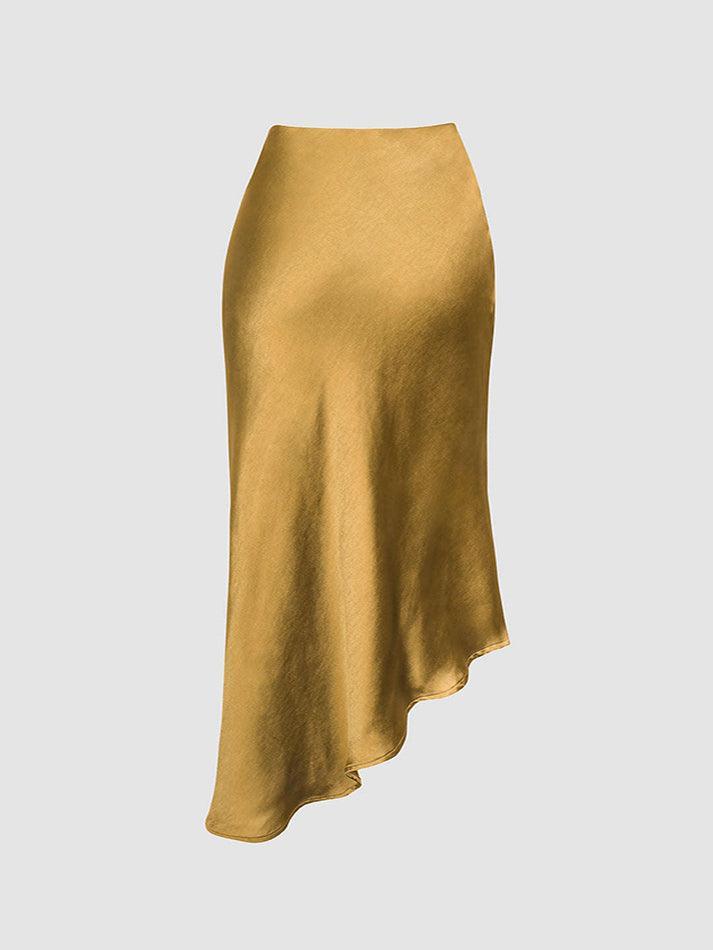 Asymmetric Hem Slit Button Deco Skirt - AnotherChill