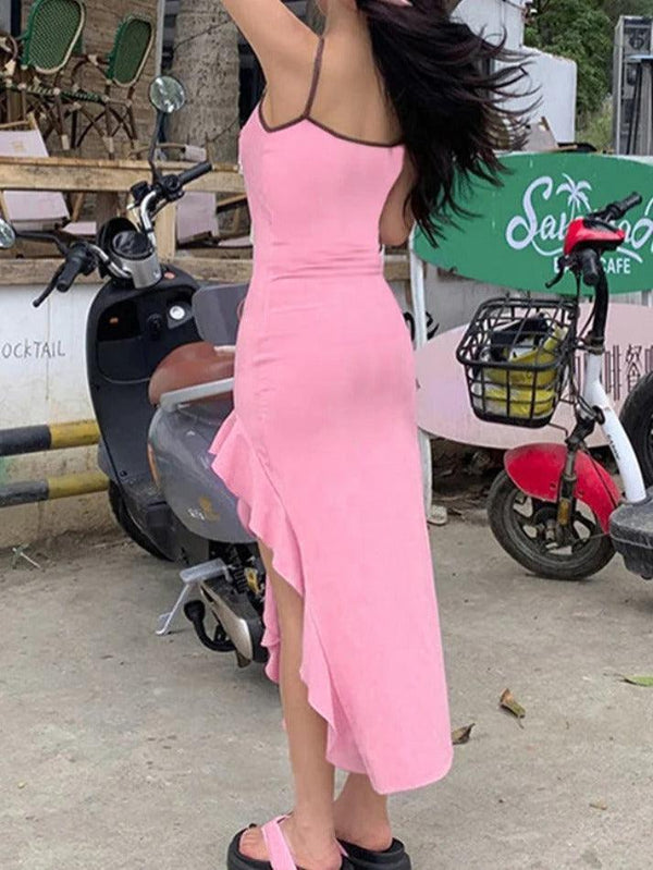 Asymmetric Slip Dress with Wooden Ears - AnotherChill