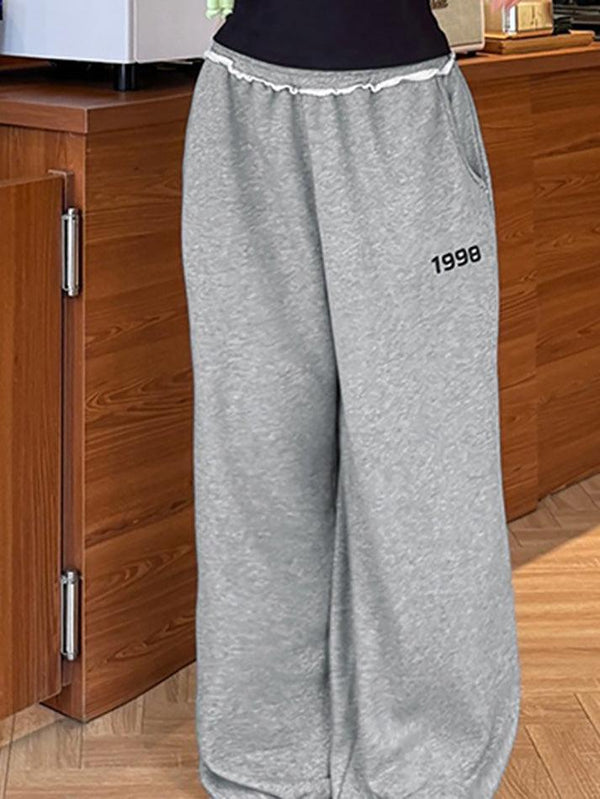 Gray Digit Print Casual Sweatpants