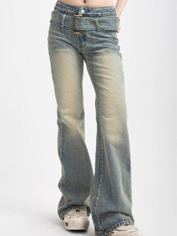 Street High Waist Straight Mop Flare Jeans