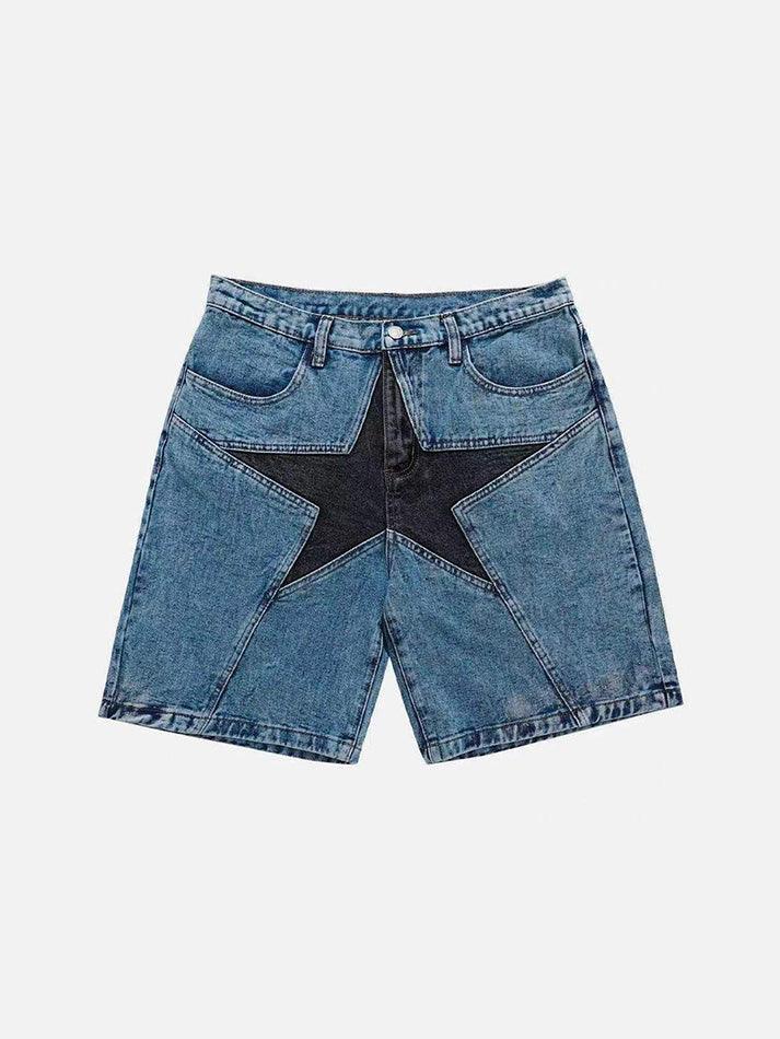 Five-Pointed Star Splicing Slim Ddenim Shorts - AnotherChill