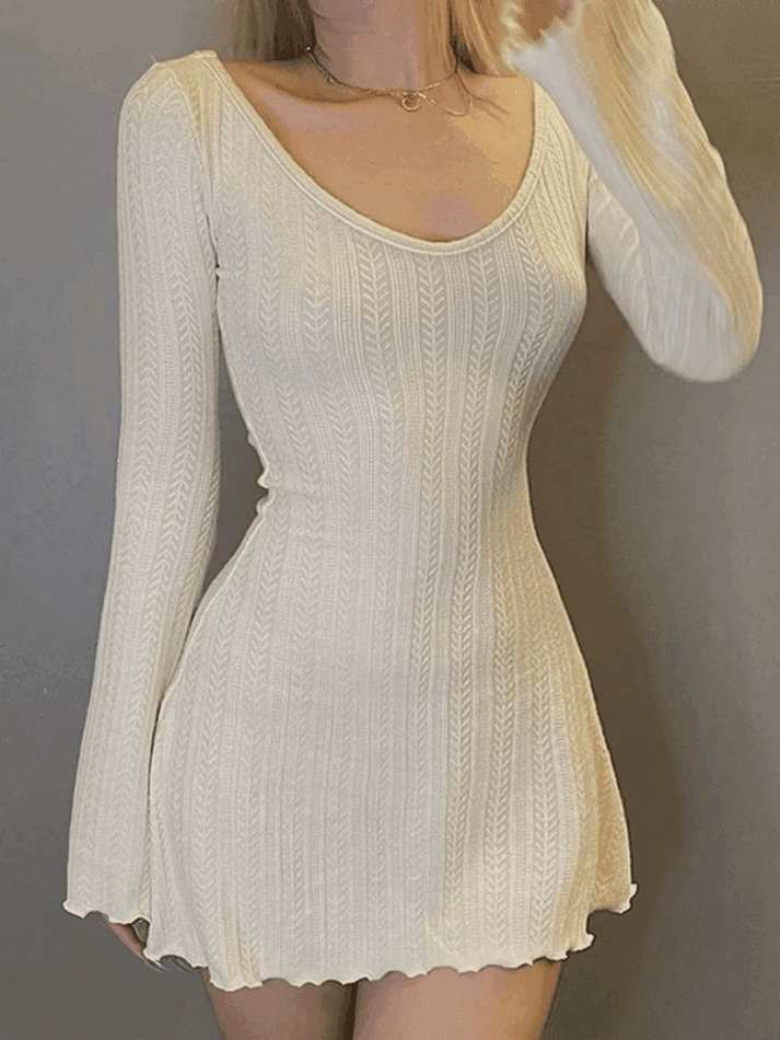 Backless Knitted Long Sleeve Mini Dress - AnotherChill