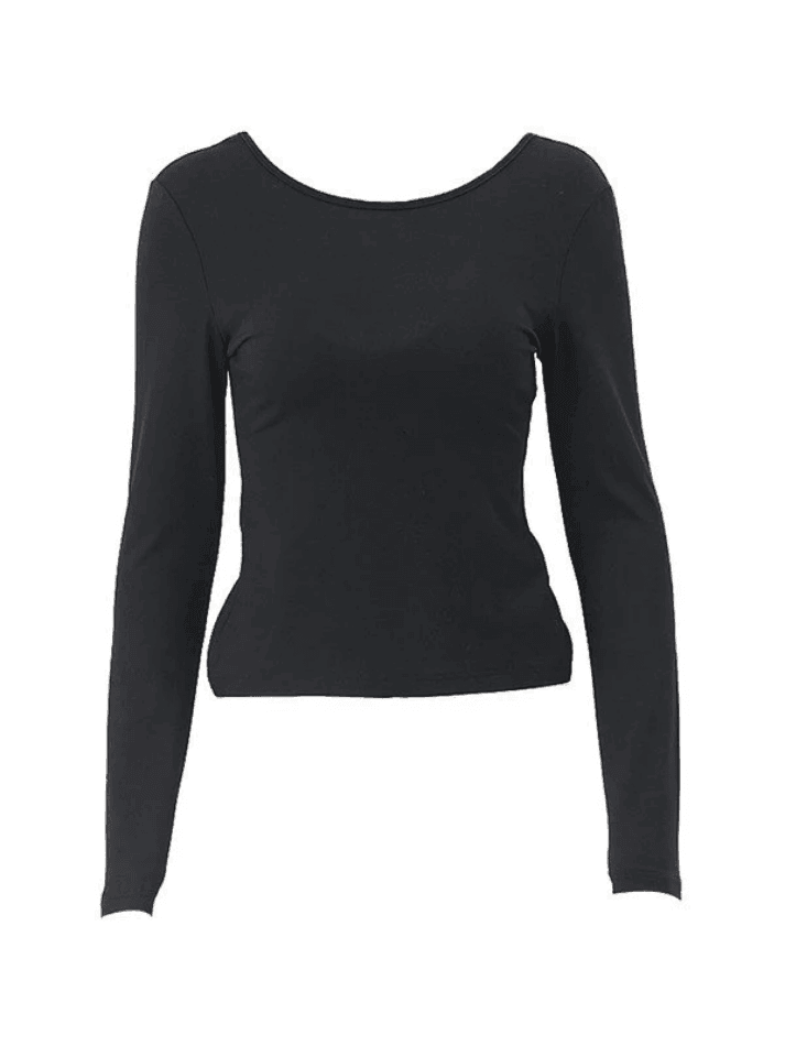 Backless Slit Black Long Sleeve Top - AnotherChill