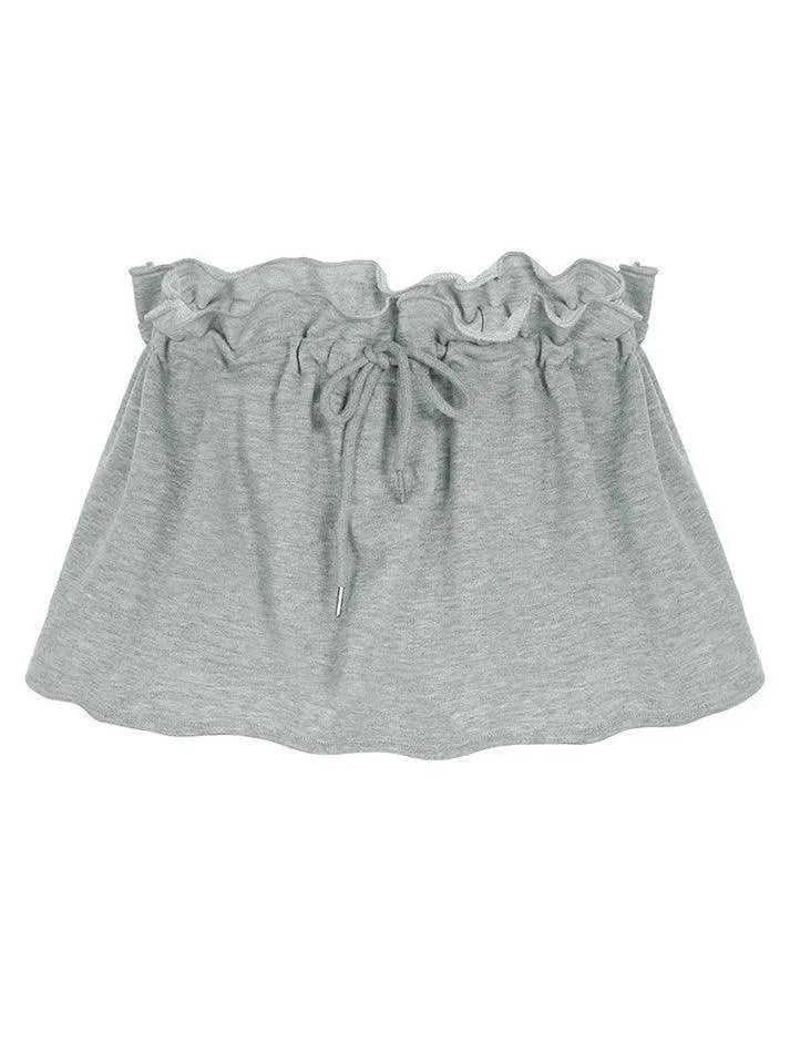 Basic Gray Drawstring Ruffle Trim Mini Skirt - AnotherChill