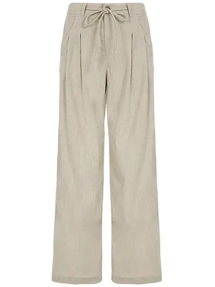 Basic Tie-Waist High-Rise Corduroy Pants - AnotherChill