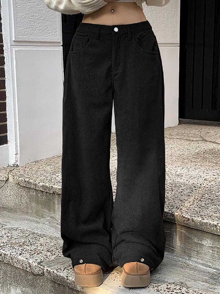 Button Low-Rise Straight-Leg Corduroy Pants