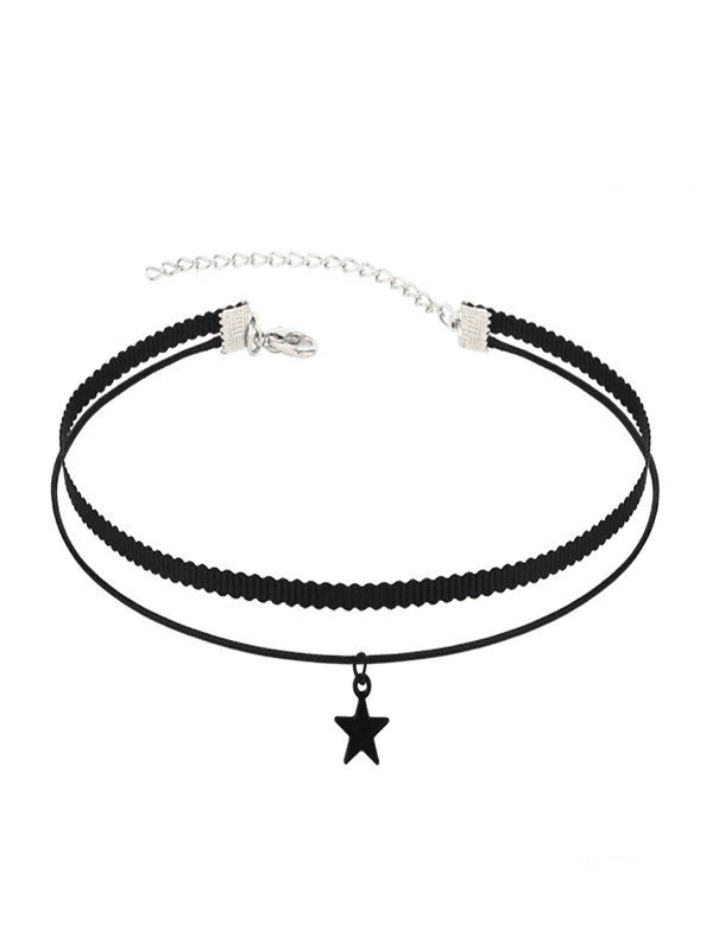 Black Star Double Layered Choker Necklace - AnotherChill