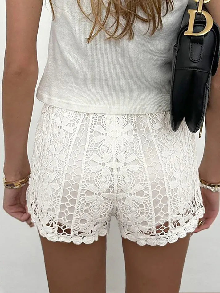 Boho Solid Low-Waist Hollow-Out Shorts - AnotherChill