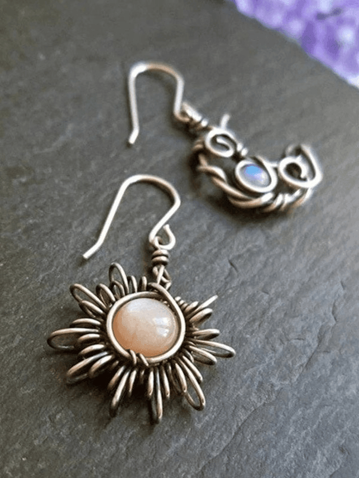 Boho Sun Moon Pendant Stud Earring - AnotherChill