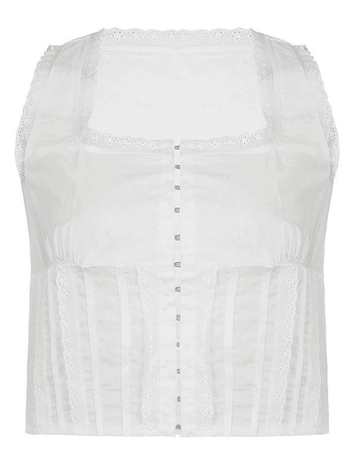 Broderie Lace Trim Crop Tank Top - AnotherChill