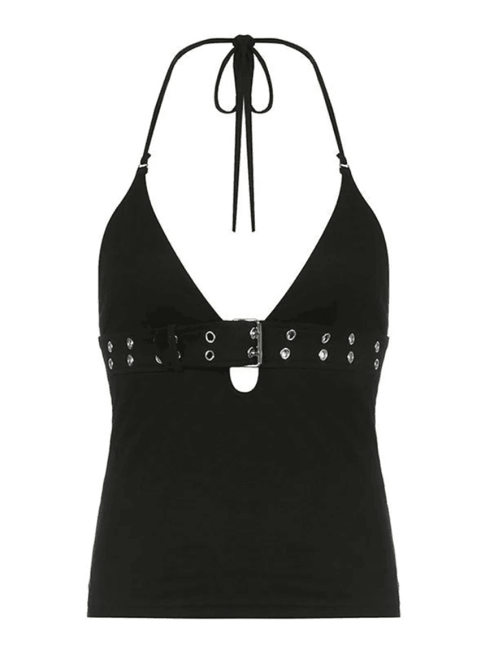 Buckle Strap Halter Crop Cami Top - AnotherChill