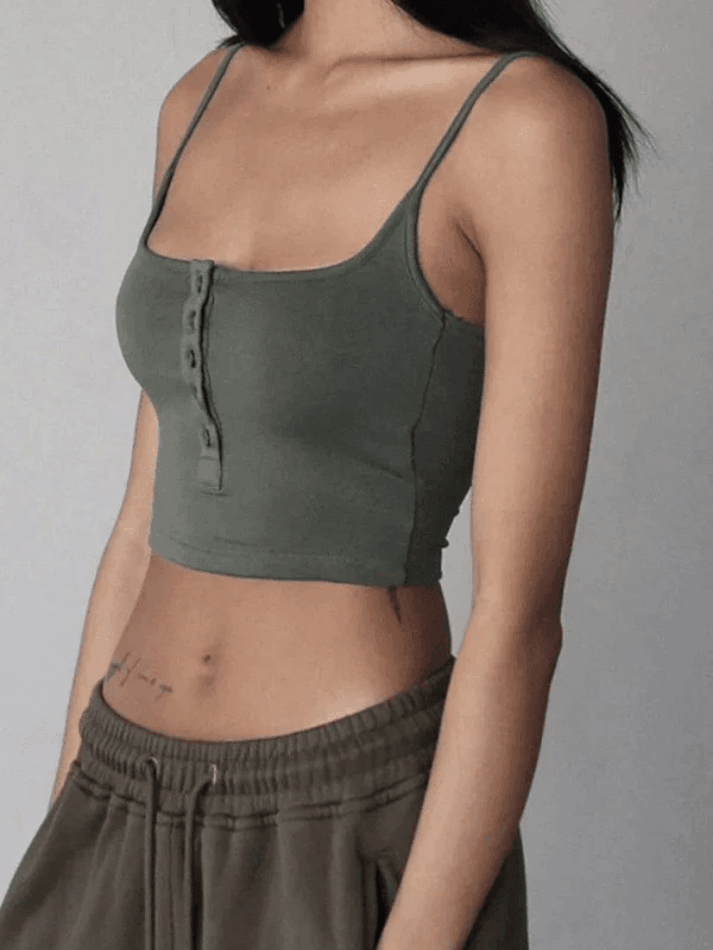 Button Front Crop Cami Top - AnotherChill