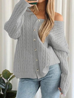 Button V-Neck Oversized Knit Cardigan - AnotherChill