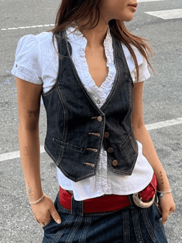 Buttoned Denim Y2K Corset Top - AnotherChill