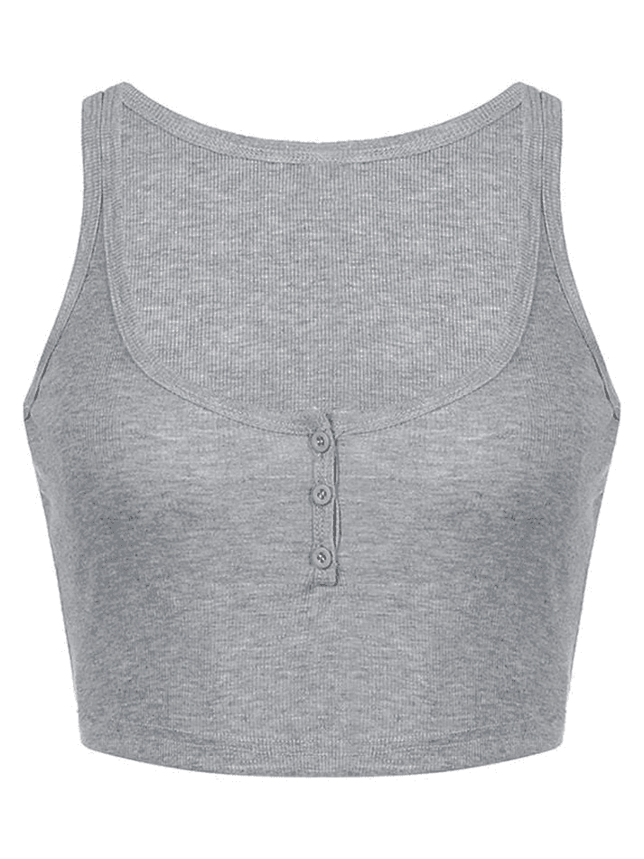 Buttoned Rib Crop Tank Top - AnotherChill