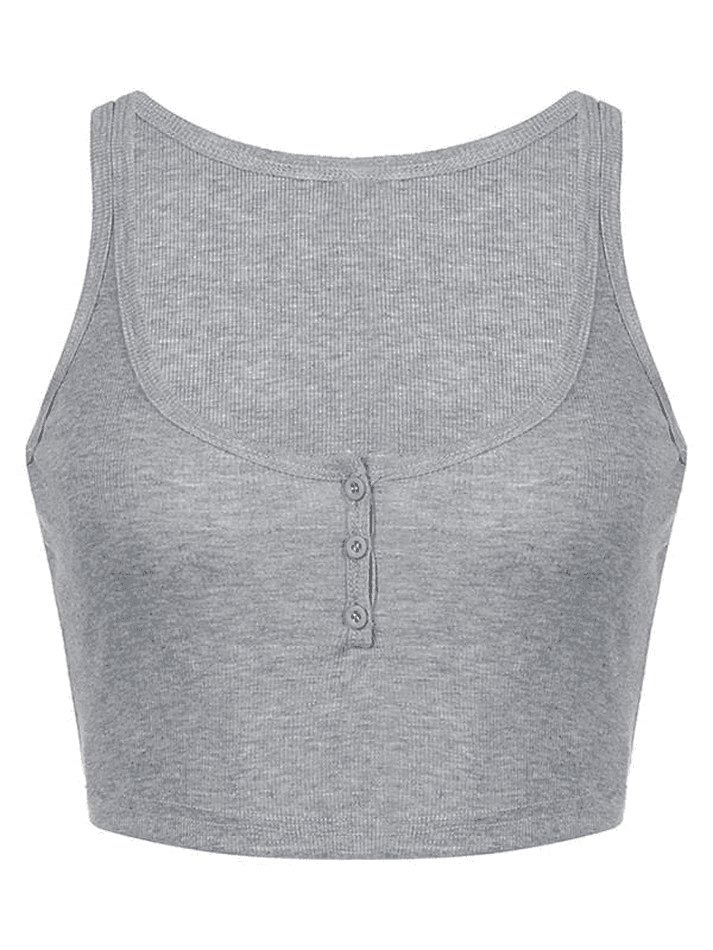 Buttoned Rib Crop Tank Top - AnotherChill