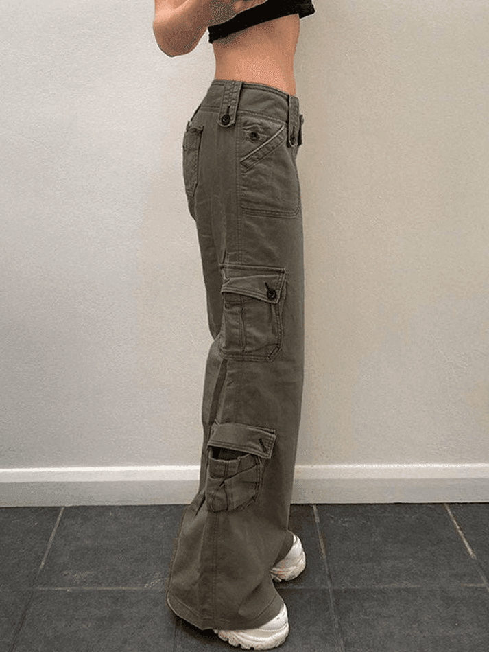 Buttoned Straight-Leg Cargo Jeans - AnotherChill