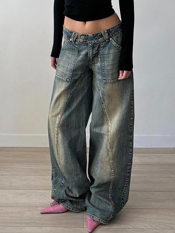 Distressed Irregular Dividing Line Pockets Cargo Jeans