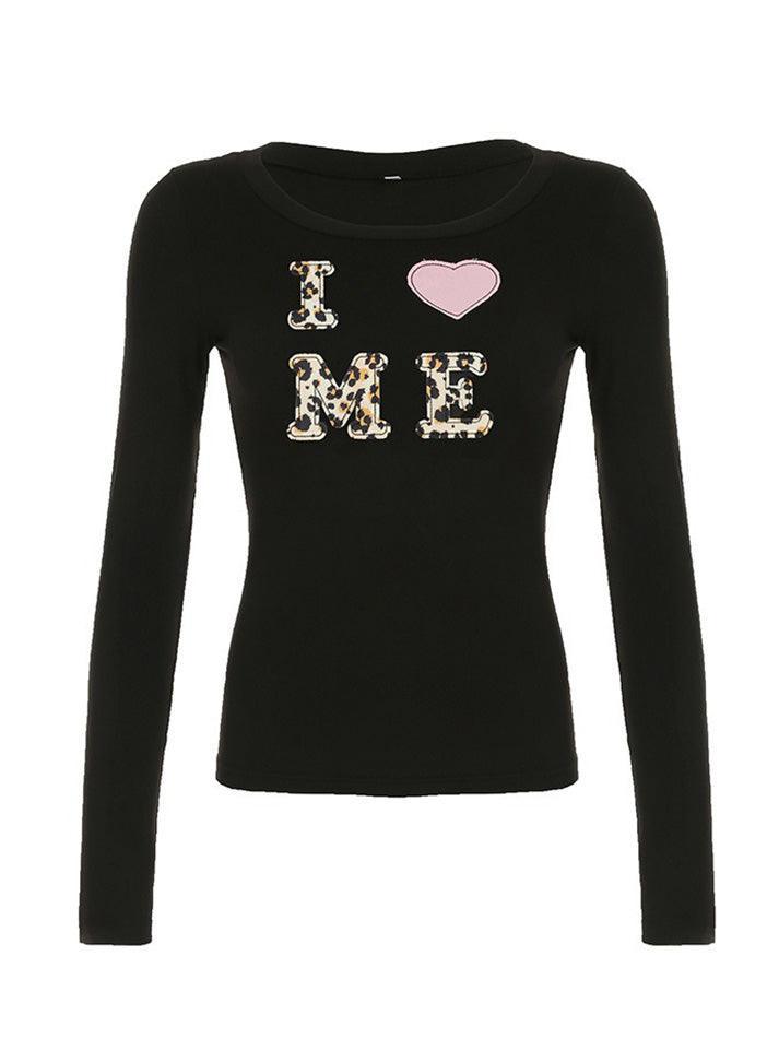 Leopard Print Letter Graphic Crew Neck Top