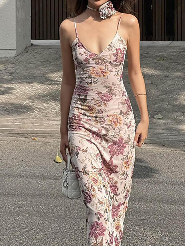 V-Neck Floral Cami Long Dress