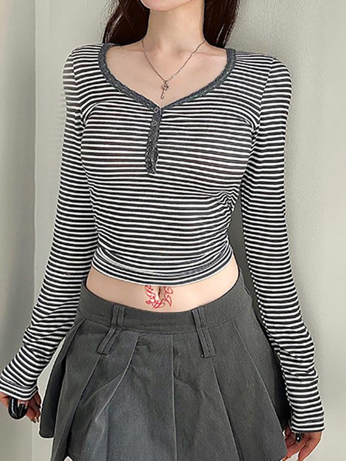 Lace Clash Stripe Slim Crop Top