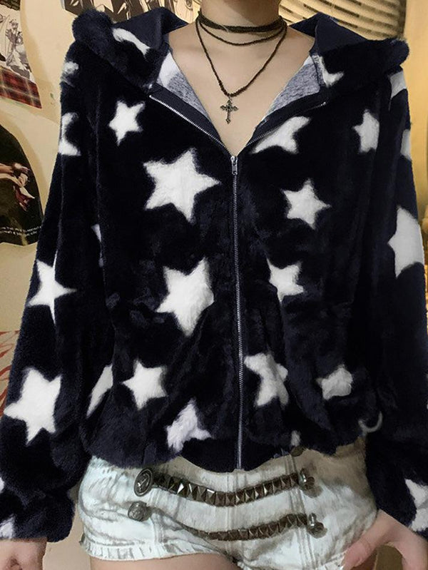 Y2K Vintage Star Zip Up Hoodie