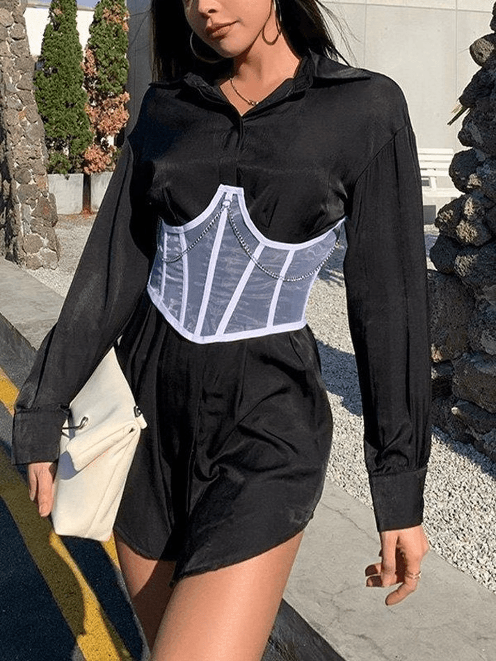 Chain Embellished Mesh Corset Top AnotherChill