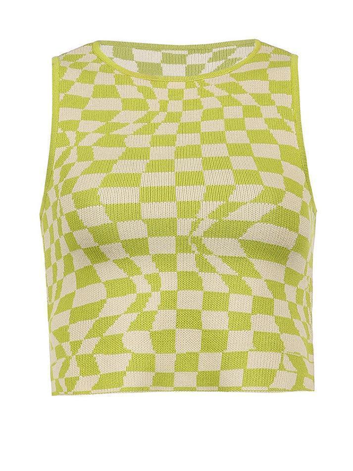 Checkered Print Crop Tank Top - AnotherChill