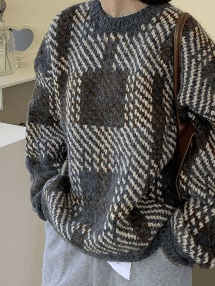 Checkered Pullover Knit Sweater - AnotherChill