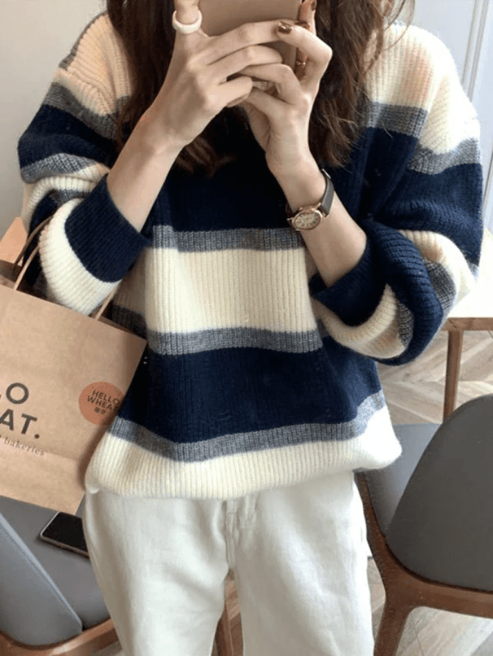 Color Block Striped Knit Sweater - AnotherChill