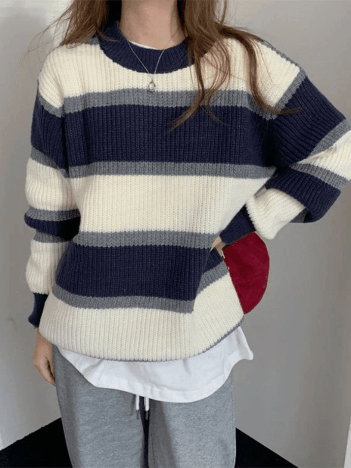 Color Block Striped Knit Sweater - AnotherChill