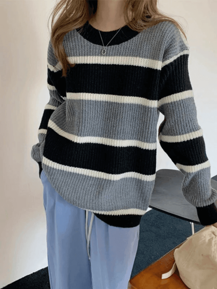 Color Block Striped Knit Sweater - AnotherChill