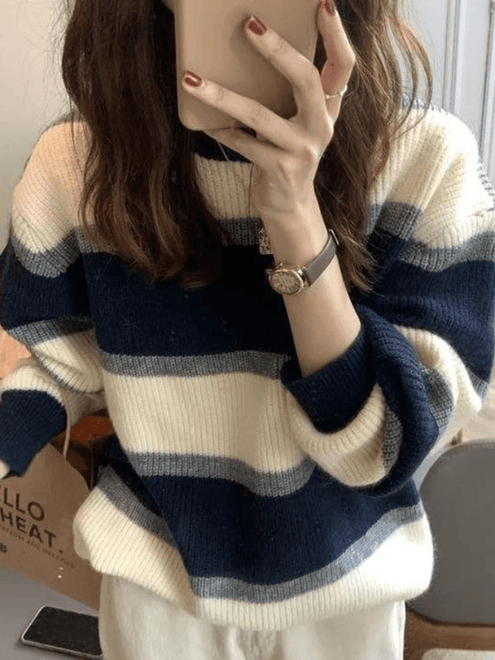 Color Block Striped Knit Sweater - AnotherChill