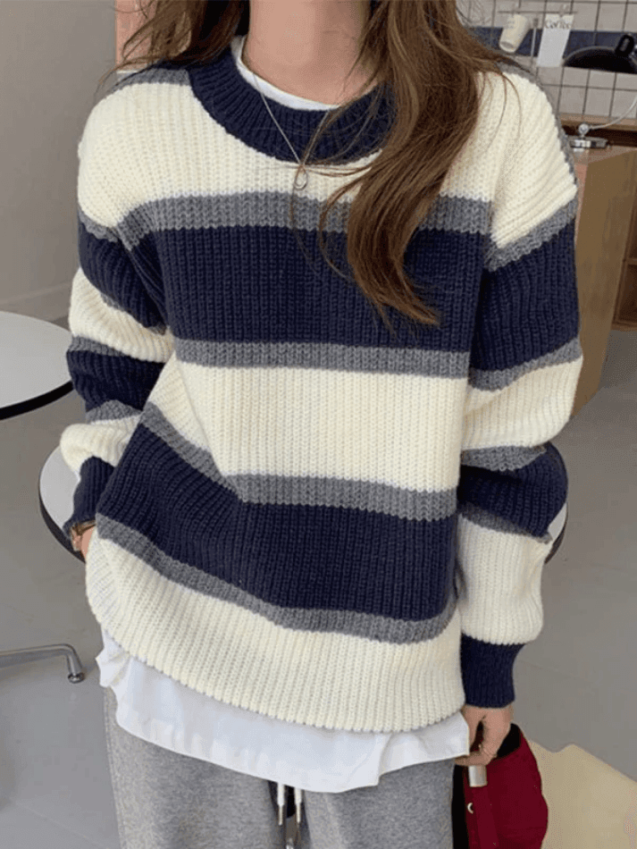 Color Block Striped Knit Sweater - AnotherChill