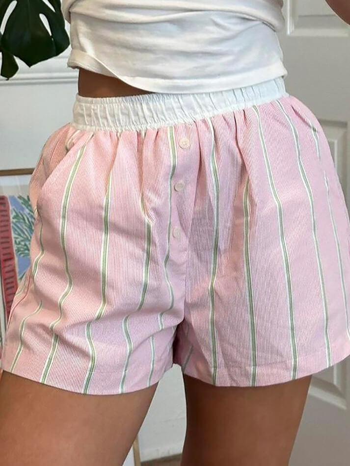 Contrast Button Striped Shorts - AnotherChill