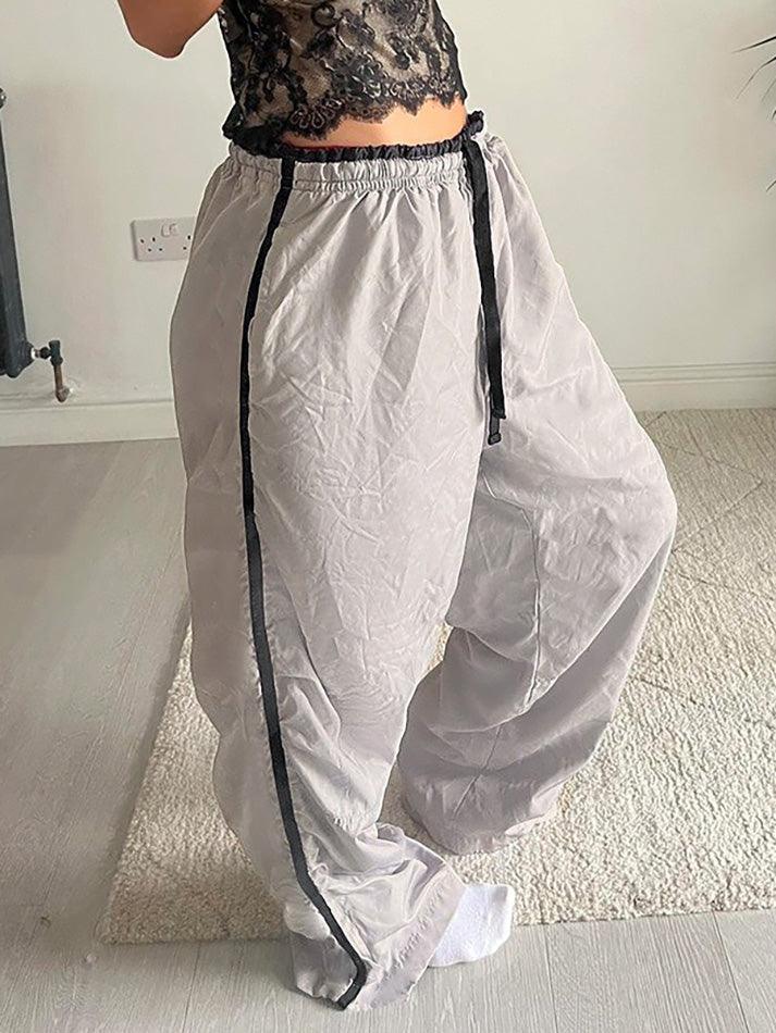 Contrast Drawstring Loose Straight-Leg Pants - AnotherChill