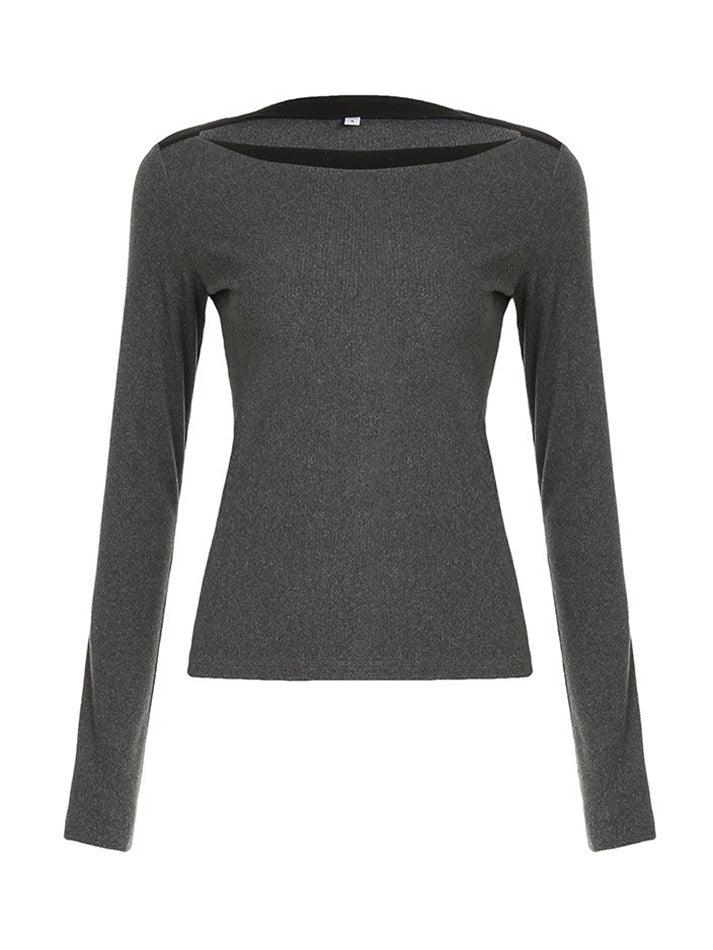 Contrast Fitted Long Sleeve Top - AnotherChill