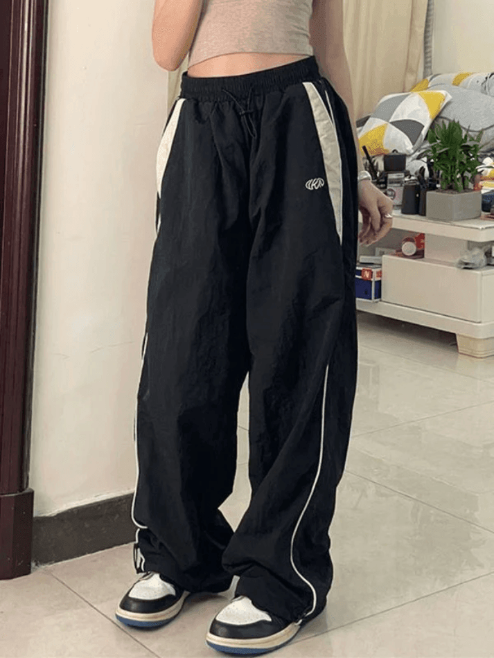 Contrast Piping Black Baggy Sweatpants - AnotherChill