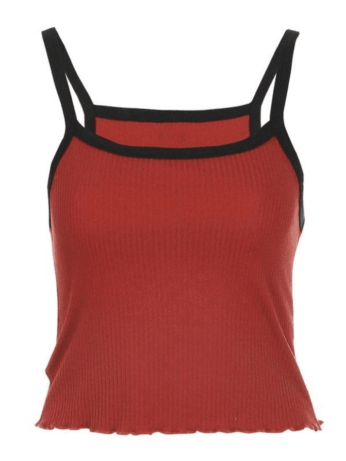 Contrast Trim Rib-Knit Crop Cami Top - AnotherChill