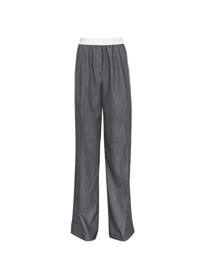 Contrast Waist Gray Baggy Tailored Pants - AnotherChill
