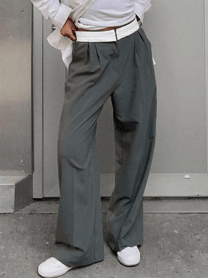 Contrast Waist Vintage Tailored Pants - AnotherChill