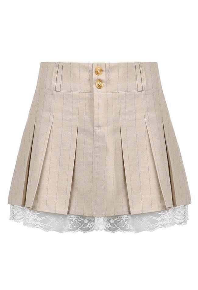 Cotton Linen Pleated Mini Skirt - AnotherChill