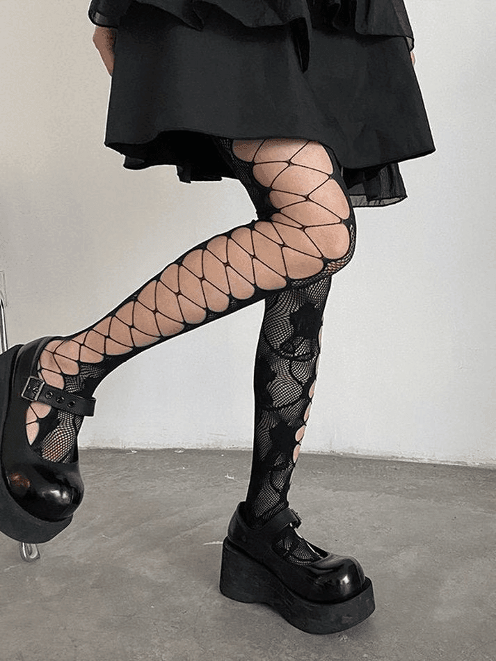 Criss Cross Cutout Floral Mesh Tights - AnotherChill