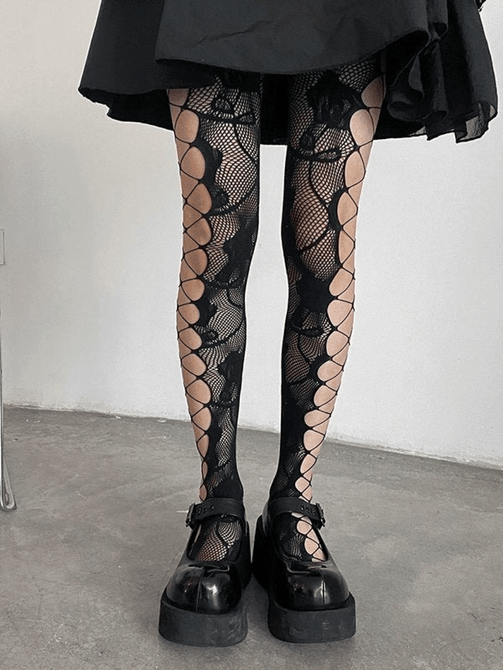 Criss Cross Cutout Floral Mesh Tights - AnotherChill