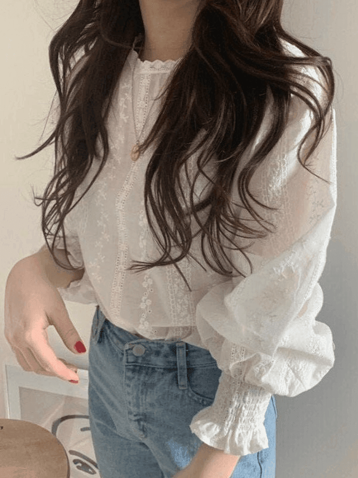 Crochet Lace Long Sleeve Blouse - AnotherChill