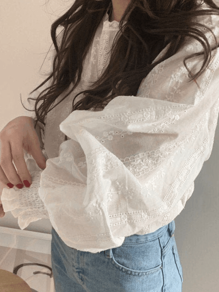 Crochet Lace Long Sleeve Blouse - AnotherChill