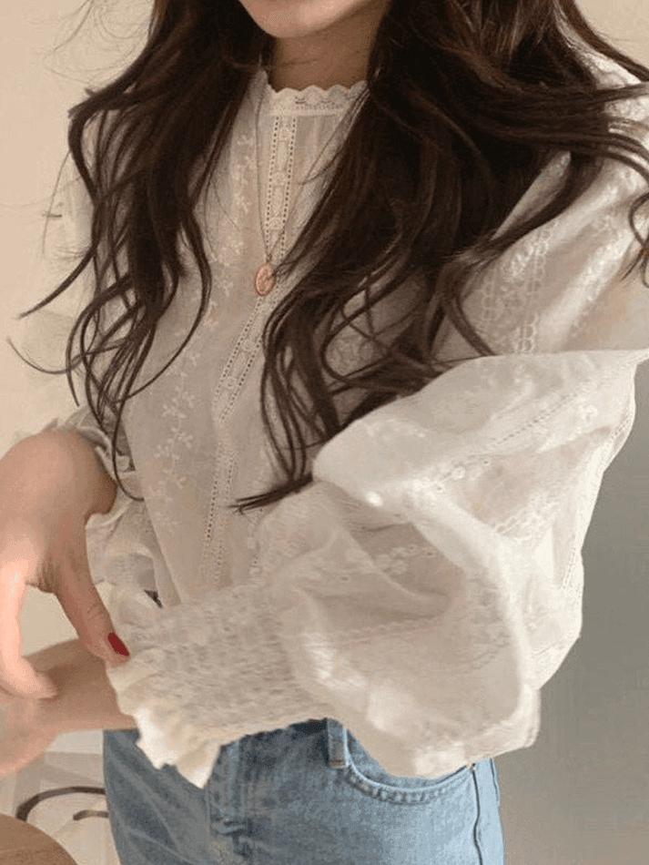 Crochet Lace Long Sleeve Blouse - AnotherChill